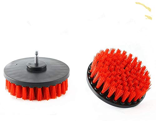 Drill Brush Heavy Duty 2PCS – Clean Tile & Grout 5X faster – Spin Away Rust, Soap Scum, Mineral Deposit, Hard Water Stain – 5″ Diameter Stiff Red Nylon Bristle with Metal Shaft Attachment