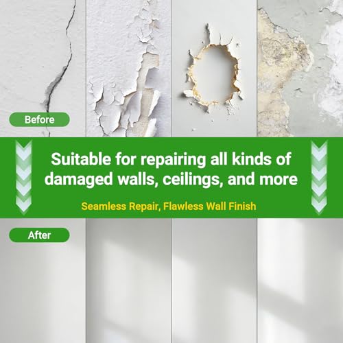 12 x 12 Inch Drywall Repair Kit – 4 Pcs Large Drywall Patch for Wall & Ceiling Holes, Heavy-Duty Aluminum Self-Adhesive Mesh, Includes Plastic Drop Cloths, Scrapers, Sandpaper & Gloves - Quick Fix