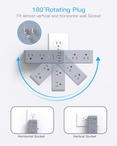 Surge Protector Outlet Extender, Multi Plug Wall Outlet, Rotating Plug,Grey - color: Grey, size: 2C2A, 1 Pack