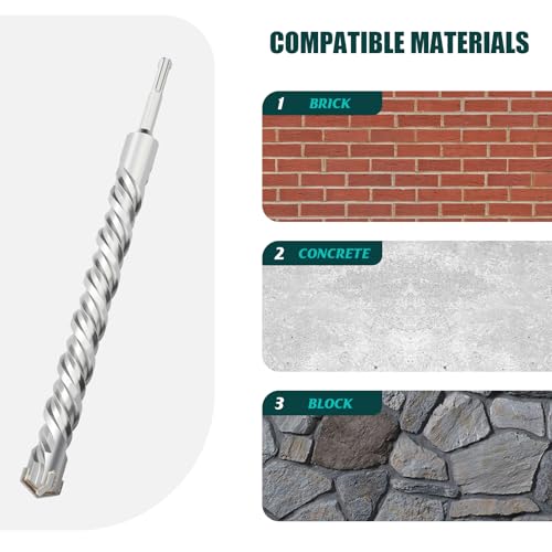 2 Pcs 1/2"x 12.2"(12x310mm) SDS Plus Rotary Hammer Bit for Concrete - size: 1/2 in x 12.2 in (12 x 310mm)