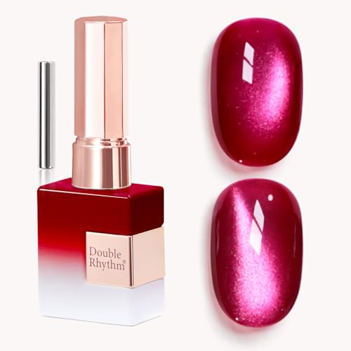 Double Rhythm Jelly Glass Cat Eye Gel Polish with Magnet 15ML Holographic Glitter Shimmer Translucent Sheer Color Magnetic Nail Polish Salon DIY at Home (Cherry Rose-MC1362) - color: Ethereal Cherry