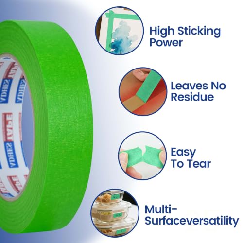 ADHES Green Masking Tape Painter Tape 24mm x 50m | 6Rolls x 0.94Inch x 55Yard,Clean Removal, No Residue, Multi-Surface,Ideal for Painting DIY Arts Crafts Labeling - size: 24mm x 50m