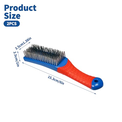 2 PCS Heavy-Duty Wire Brush Set, Heavy Stainless Steel Wire Scratch Brush, with Ergonomic Silicone Covered Handle, for Rust, Dirt, Deep Cleaning Rust and Paint - style: 2 PCS