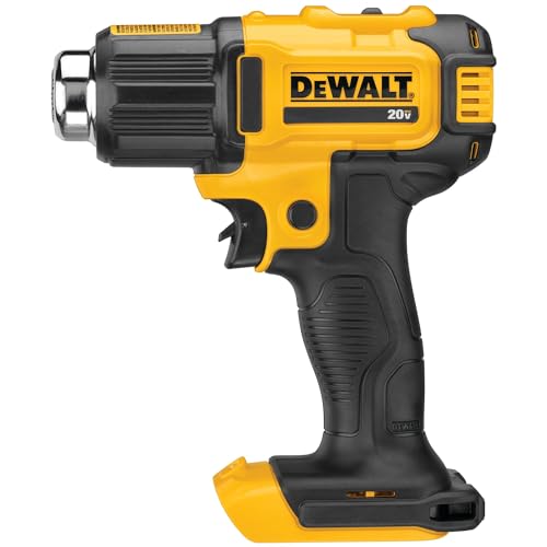 DEWALT 20V MAX Heat Gun, Cordless, Up to 990 Degrees, 42 Minutes of Run Time, LED Light, Heatgun with Flat and Hook Nozzle Attachments,Tool Only (DCE530B)