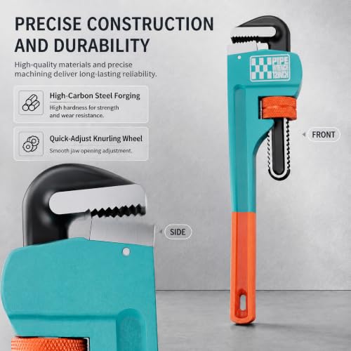 Heavy Duty Pipe Wrench, 12" Adjustable Straight Plumbing Wrench, High Drop-Forged jaws, Professional Pipeline Tool for Water Pipe Fittings, Mechanical assembly, Workshop Operations - size: 12inch