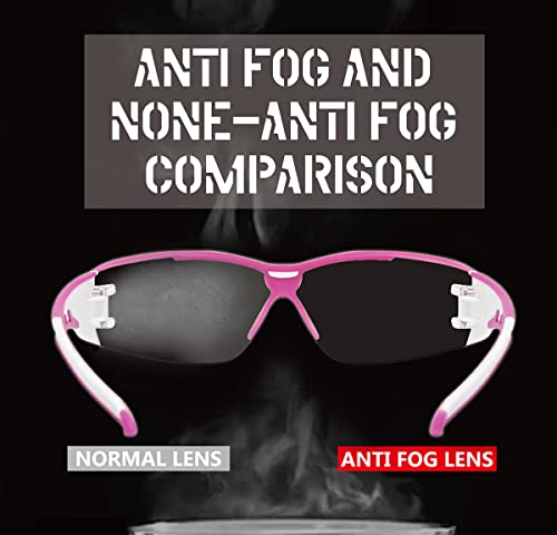 HTS HUNTERSKY Super Flexible Lightweight Anti Fog Wrap-Around U6 Clear Shooting Safety Glasses with ANSI Z87.1 Scratch Resist - color: Pink / Clear W/ Pink Case