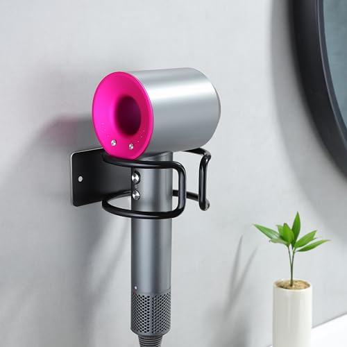 YIGII Universal Hair Dryer Holder, Wall Mounted Adhesive Rack, Black - color: Matte Black