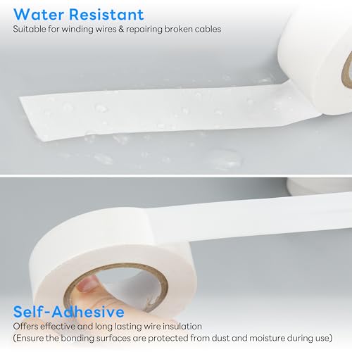6 Rolls White Electrical Tape 19mm x 18m Strong Adhesive PVC Insulation Tape for Insulating Repairing and Protecting Electrical Wires - color: six whie
