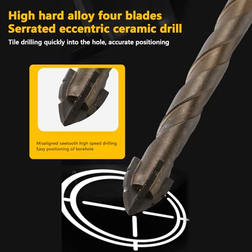 5 Count Four Edged Serrated Eccentric Drill Bit Set,New Four-Flute Sawtooth Eccentric Drill Bit, for Stone, Glass, Concrete, Wood, Brick, Metal (5pack) - style: 5pack