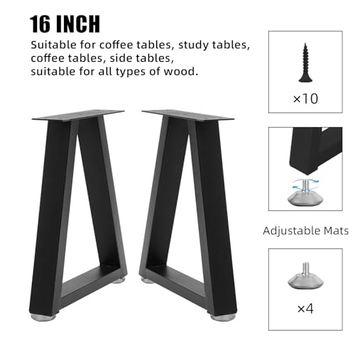16 Inch Trapezoid Metal Table Legs for Bench, Coffee Table Legs, DIY Furniture Feets Set of 2, Including Screws and Adjustable Feet Pads, 16 Inch x 10.8 Inch - size: 16 '' Trapezoid