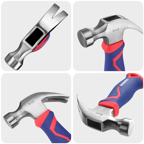 WORKPRO 8 oz Claw Hammer, Small Hammer with Fiberglass Handle - color: Blue and Red, size: 8 oz
