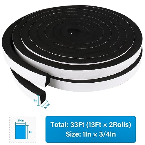 DGSL Foam Weather Stripping, 1" x3/4", 33Ft Door Window Seal Tape - size: 1In x 3/4In x 33Ft