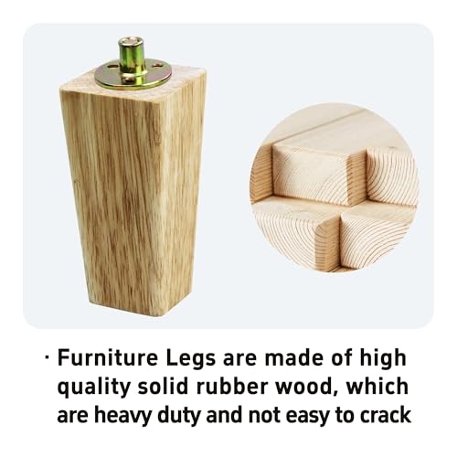4PCS 4 Inch Solid Wood Furniture Legs, Square Wooden Sofa Couch Feet Leg Replacement for Desk Cabinet Bench Dresser Chair Bookcase Risers Parts, Log Stain - size: 4 Inch