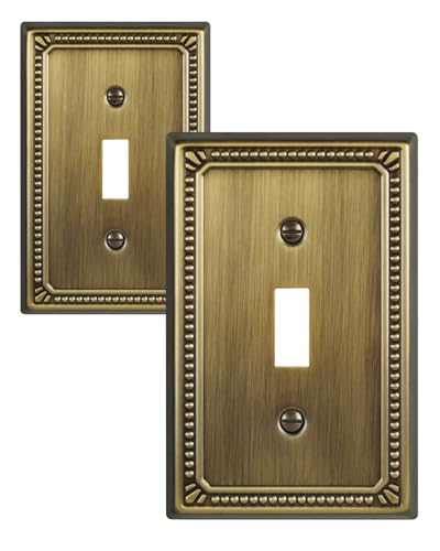 Switch Plates Outlet Covers, 2-Pack Antique Brass Metal Wall Plates - color: Antique Brass, size: 1 Toggle 2PK