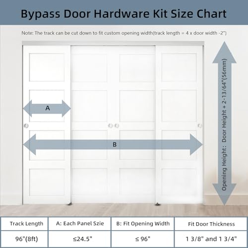 JUBEST 8FT/96" Bypass Door Hardware,Heavy Duty Aluminum Sliding Closet Door Hardware Set with Finger Pulls for 4 Doors System,Sturdiness and Smoothly,Easy to Insatll,Silver - size: 8 feet for 4 doors