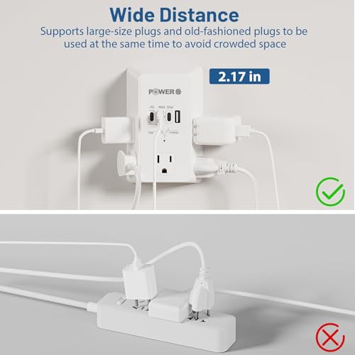 20W PD Fast Charging Wall Outlet with USB Ports (3C1A), Electrical Outlet Extender, Surge Protector, Wall Plug Adapter for Multiple Devices, Wall Socket Expander - size: PD-3C1A