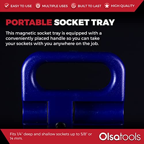 Olsa Tools Magnetic Portable Socket Organizer Tray - 1/4-Inch Drive Blue Holder for Deep & Shallow Sockets - Professional Tool Holder and Organizer - Holds up to 5/8" SAE or 14mm Metric - Part: 1078 - color: Blue, size: 1/4-Inch Drive