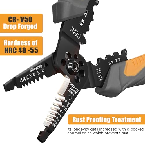 MulWark 3 in 1 Automatic Self Adjusting Wire Stripper/Cutter/Crimper, 8 Inch Multi Pliers For Electrical Wire Stripping, Cable Cutting, Crimping Tool from 8 AWG to 30 AWG