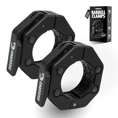 DMoose Fitness Barbell Clips 2 Inch (Pair) - Quick Release Olympic Barbell Clamps & Collars with Anti Slip TPR Grip for Secure Weightlifting and Powerlifting - Weight Clips for Bars at Home or Gym - color: Black V2, style: Non Magnetic