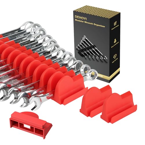 DEHOYI 24pcs Magnetic Modular Wrench Organizers for Tool Drawers - Wrench Rack with Metric&SAE Labels,Tool Storage Holder with Magnet.Gift for father, brother&boyfriend (Red with magnets)