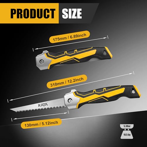 KATA Folding Drywall Jab Saw, Sheetrock Knife with Soft Grip Handle - color: Silvery