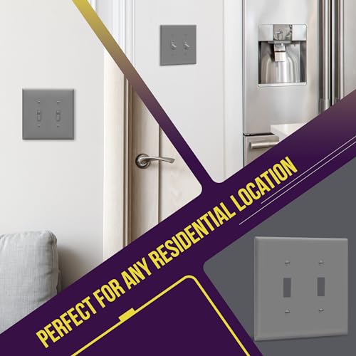 ENERLITES Mid-Size Double Toggle Light Switch Cover Plate, 1 Pack, Gray - color: Gray, size: Mid-Size