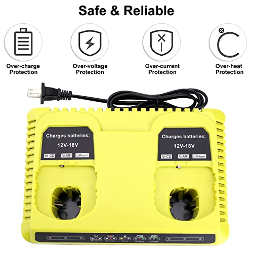 2 Ports P117 Fast Charger for Ryobi 18V Battery ONE+ Max Lithium P100 P102 P103 P105 P107 P108 P117 P118 12V-18V Li-Ion NiCd NiMh Battery - size: P117 Dual-Port