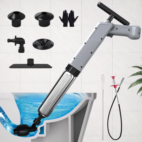 Toilet Plungers for Bathroom Heavy Duty, High Pressure Toilet Auger Air Drain Blaster with Real-Time Toilet Snake Drain Clog Remover,Toilet Unclogger Tool,Sink Shower Tubs Plumbing Clogs (Gray) - color: Gray
