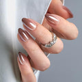 CurvLife Soft Gel Almond Press On Nails Medium, Long-Lasting Reusable Fake Nails Kit with Glue & Tabs, 30pcs Salon-Quality Stick On Nails for Women At-Home Manicure (Mocha Chrome) - color: D5 - Mocha Chrome
