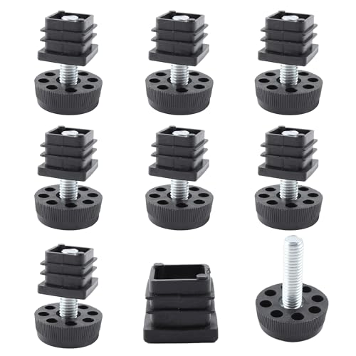 8Pcs Adjustable Leveling Feet, Square Insert Kit, Furniture Glide Leveler, Black, 20x20mm, 30x11mm, For Cabinets, Sofa Tables, Chairs - size: 20x20mm