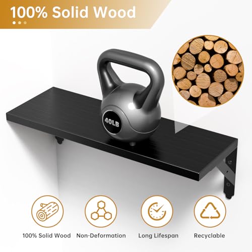 ROMGUAR CRAFT Wood Wall Floating Shelves Set of 4, 17" x 6" - Black - color: Black, size: 17" x 6"