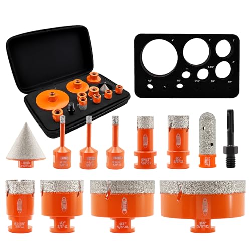 BGTEC Diamond Hole Saw Kit Marsonry Drill Bits,5/8-11 Thread 12pcs 6/6/8/20/25/35/50/75/100mm Drill Bits+20mm Milling Finger Bit+2" chamfering Bit+SDS for Granite Marble Porcelain Tile Ceramic - size: 12 pcs - 6/6/8/20/25/35/50/75/100mm, style: Flash Toot