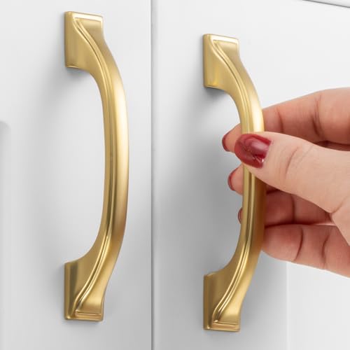 3 Inch Brushed Gold Cabinet Pulls Arch Drawer Handles 10 Pack P2409 - color: Brushed Gold, size: 3" Hole Centers-10 Pcs
