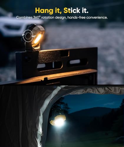HOTLIGH Work Light, Magnetic Light with IPX4 Waterproof, 4000mAh Battery Led Work Light with 360° Rotating Design, Camping Light for Car Repair, Camping, Emergency, 2 Pack