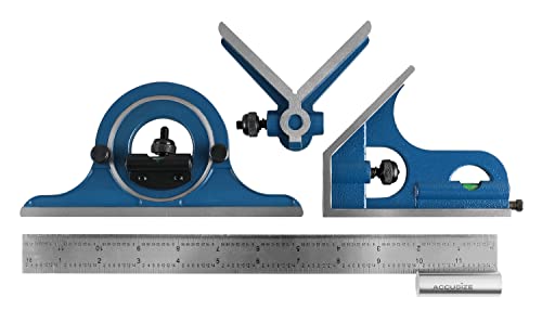 Accusize Industrial Tools 12'' 4 Combination Square Ruler Set Protractor Satin, 4-R Graduation, 0000-8101, 5 Sets - size: 12" 4R | 5 Pack