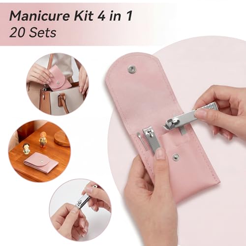 20PC Nail Care Kit,Professional Manicure Set，Nail Clippers Bulk - color: Pink