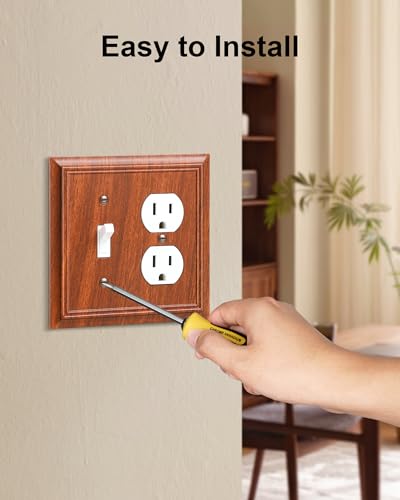2-Pack Natural Bamboo Fiber Combo Toggle/Duplex Light Switch Cover Plate - color: Wood Grain, size: 1 Toggle/1 Duplex 2PK
