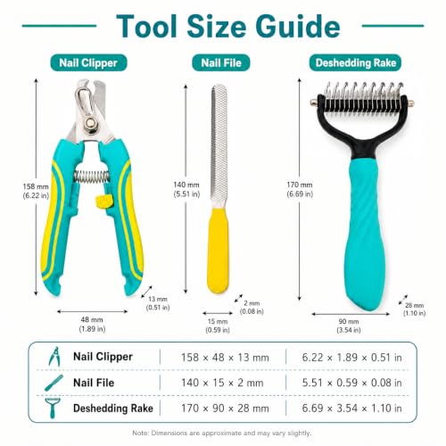 3-Piece Pet Grooming Kit with Rake, Clipper and File - color: Dopamine colors-3 PCS
