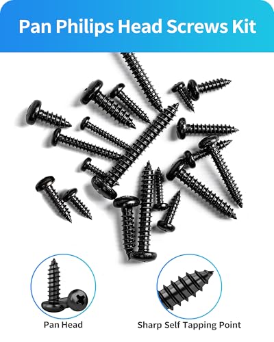550Pcs 304 Stainless Steel Black Wood Screws Assortment Kit, Phillips Pan Head Sheet Metal Screw Self Tapping Screws Set, #4#6#8#10#12 Wood Assorted Screws (Black-Pan Head 550PCS) - style: Black-Pan Head 550PCS