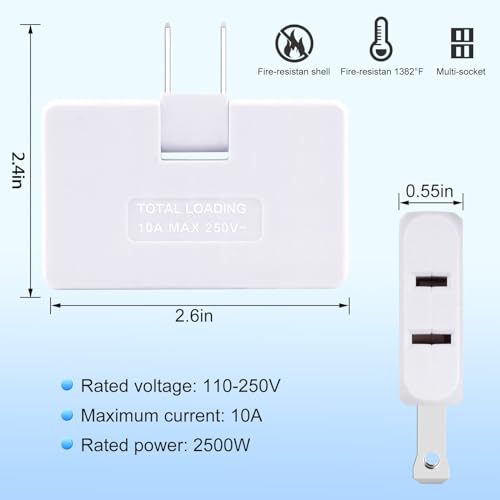 3 Pack AC Flat Wall Outlet Extender Flat Plug Adapter Outlet, Fold-Able 3 Way Wall Adapter Mani Plug for Home and Travel (White)