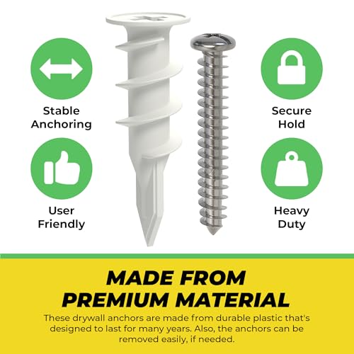 Qualihome Heavy Duty Plastic Self Drilling Drywall Anchors and Screws Kit | Includes 50 Drywall Anchors, 50#8 1-1/4 Inch Screws & Reusable Storage Case - style: 50 Pack