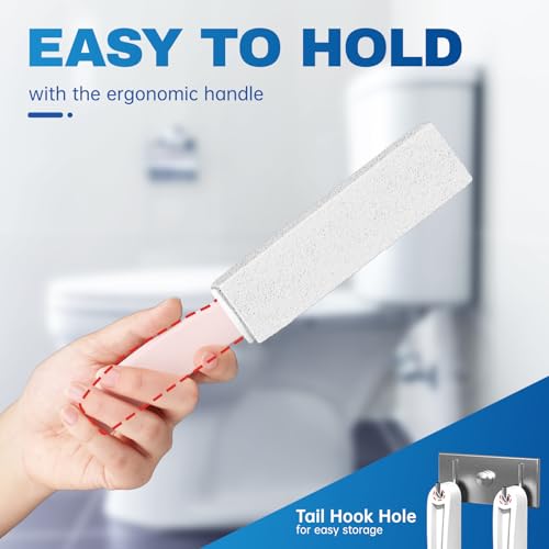 Vacplus Toilet Brush, 2 Pack, 100% Pumice Stone, Long Handle | Toilet Bowl Cleaner, Pool, Bathroom Sink, Removes Limescale Rust - color: White(3x Efficiency), size: 2 Count (Pack of 1)
