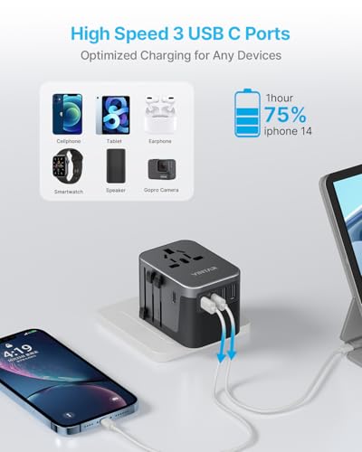 VINTAR Universal Travel Adapter 30W, International Power Adapter - color: 30W Black
