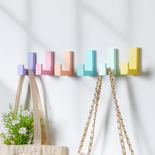 Teenyyou 6 Pcs Cute Kids Wall Hooks Adhesive for Backpack Pastel - color: Pastel