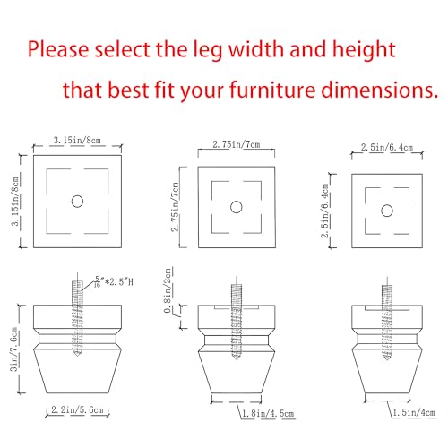 Wood Legs for Furniture 3 inch Heavy Duty Sofa Legs Square Brown Bed Legs Pack of 4, Mid Century Chair Feet, Sofa Replacement Parts, Dresser Leg Sideboard Recliner Couch Riser - color: Brown, size: 3"H*3.15"W