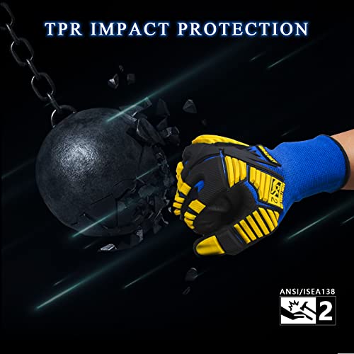 3 Pairs Work Gloves,Impact Resistant Gloves with Rubber Men Women - size: Large