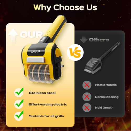 Electric Grill Brush, Grill Cleaner with LED Light, with 800 RPM Motor, Heavy Duty Grill Cleaning Tool, Personalized Grill Gift s for Dad (Yellow) - color: Yellow