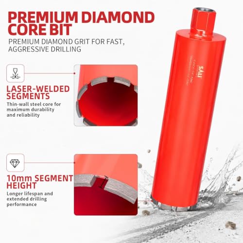 SALI 5 Inch Wet Diamond Core Drill Bit, for Reinforced Concrete, Brick, Block, Stone, 15" Drilling Depth,Core Drill Bit， 1-1/4"-7 Thread - size: 5 Inch