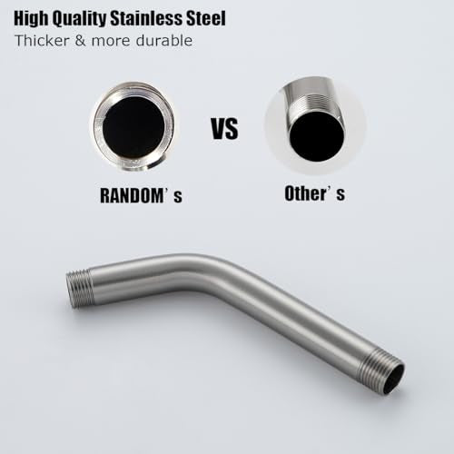 RANDOM Shower Arm with Flange, 6 Inches Brushed Nickel Wall Mount Angle Shower Head Extension Arm Wall-Mounted For Fixed Shower Head.RD91018-6BN - color: 6″ Brushed Nickel(Round Flange)