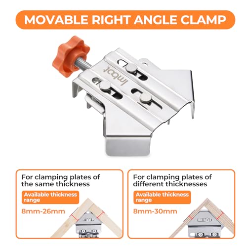 Imbot Right Angle Clamp，2pcs Stainless Steel 90 Degree Right Angle Clamp with Adjustable Swing Jaw，corner clamps for woodworking，For Welding, Framing and DIY Woodworking，Gifts for Men Dad (2Pieces)